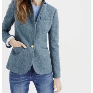 J Crew Blue Tweed Blazer Wool Blend Womens 1 Button MOON England Size 8 Tall